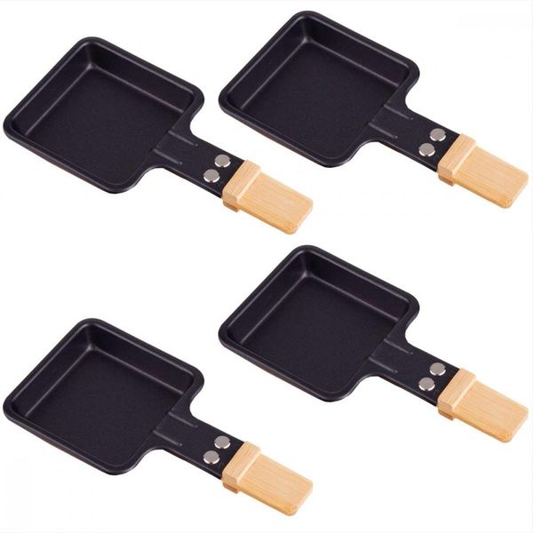 Padelle Per Raclette Syntrox Quadrate Con Manico In Bambù 4 Pezzi-image
