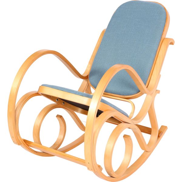 Sedia A Dondolo M41, Poltrona Girevole Poltrona Tv, Legno Massiccio ~ Aspetto Rovere, Tessuto/Tessuto Blu-image