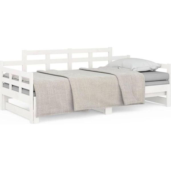 Vidaxl Letto Da Giorno Allungabile In Pino Massiccio Bianco 2X(90X200) Cm-image