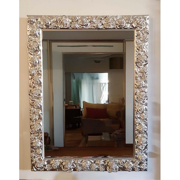 Mo.Wa Specchio Da Parete Specchio Classic Silver 62X82 Specchio Rosa In Stile Romantico Specchio Decorativo Foglia D'argento Specchio Rettangolare In Legno Silver-image