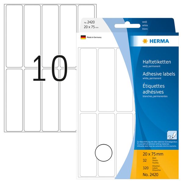 Herma 2420 2420 Etichette Multiuso - Bianche, 20X75 Mm, Opache, 320 Pezzi-image