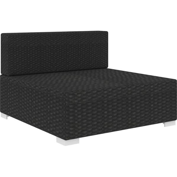 Divano Modulare Sezione Centrale 1 Pezzo + Cuscini Poly Rattan Nero-image
