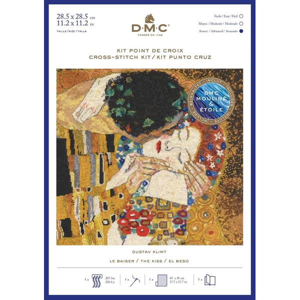 Set Per Punto Croce Dmc "Kiss"" Di Gustav Klimt, 28,5X28,5 Cm, Schema Contato"-image