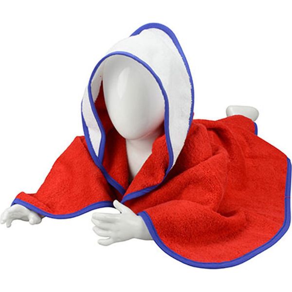 A&R 032.50 | Asciugamano Con Cappuccio Per Bambini / 75 X 75 Cm - Colore: Rosso Fuoco/Bianco/Blu Vero - Dimensioni: 75 X 75 Cm-image