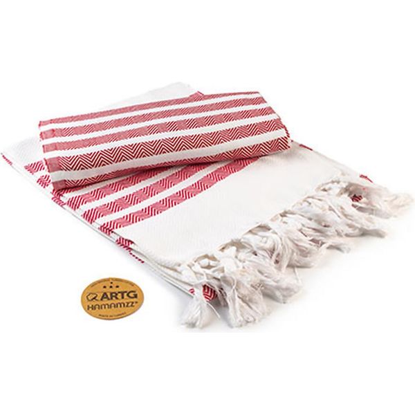 A&R AR053 | Asciugamano Hamamzz® Dalaman - 100 X 180 Cm - Colore: Bianco/Rosso Fuoco - Dimensioni: 100 X 180 Cm-image