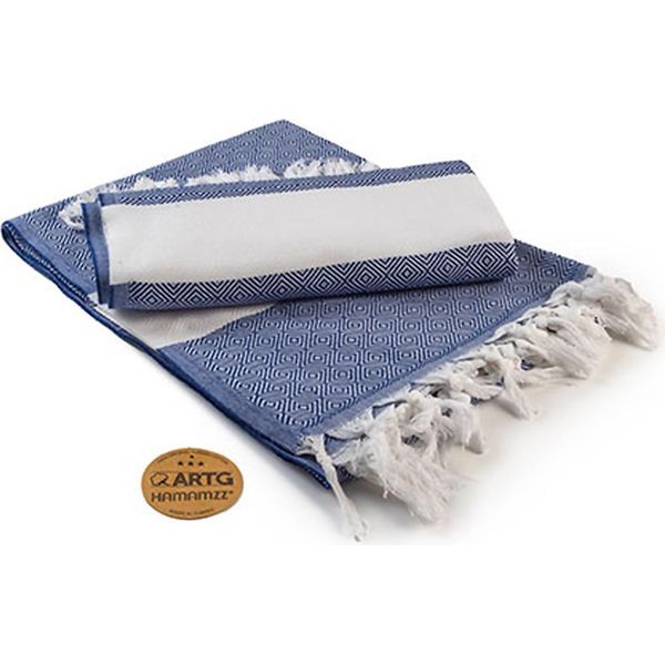 A&R AR056 | Asciugamano Hamamzz® Marmaris De Luxe - 100 X 180 Cm - Colore: Blu Marino/Bianco - Dimensioni: 100 X 180 Cm-image