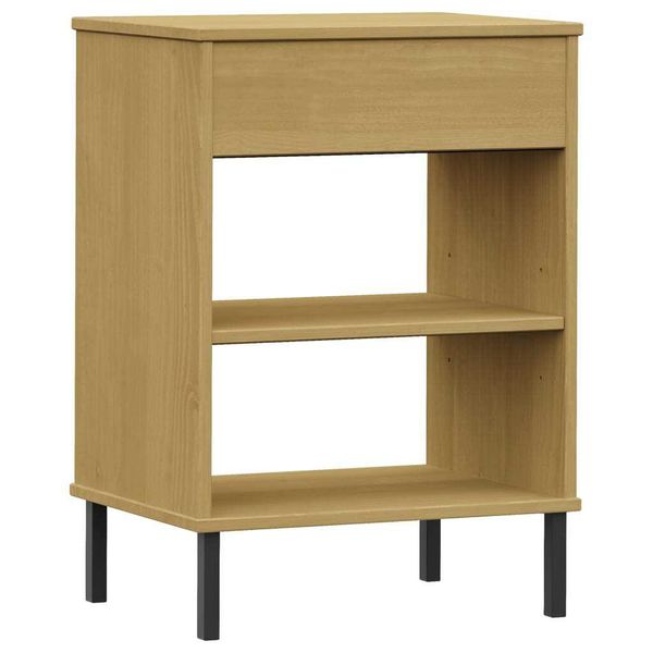 Consolle Oslo Con Gambe In Metallo Legno Di Pino Massiccio Marrone-image