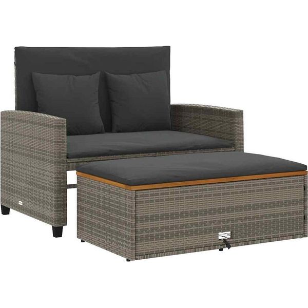 Vidaxl Divano Da Giardino Con Cuscini 2 Posti In Poly Rattan Grigio E Legno Di Acacia-image