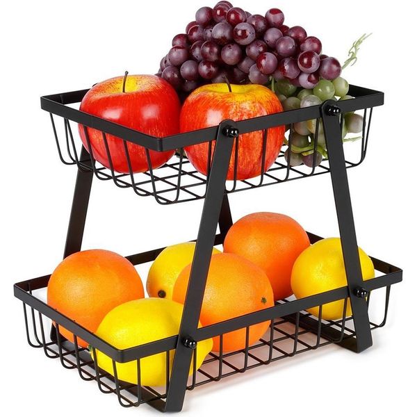 Vilde | Cesto Di Frutta - Nero - 2 Livelli - Organizzazione Della Cucina - Metallo - 28 X 17,5 X 21 Cm-image