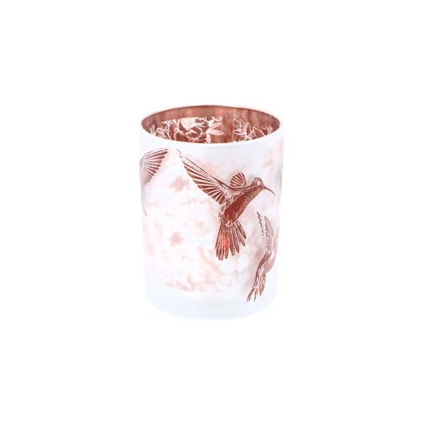 Porta Tea Light No Brand Colibrì L Vetro Bianco Marrone 10X10X12,5Cm | 2 Pz-image