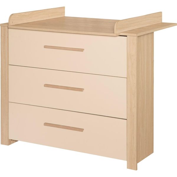Fasciatoio Roba Momo Con Piano Fasciatoio Rimovibile - Fasciatoio Con 3 Cassetti Con Maniglie In Metallo - Legno Cashmere / Decorazione Rovere Tristan-image