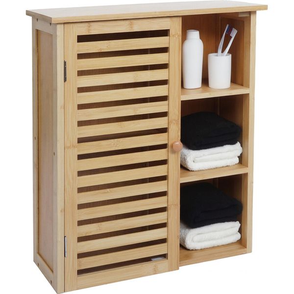 Armadio A Muro HWC-O73, Mobile Da Bagno Mobile Da Bagno, Vani Portaoggetti In Bambù 60X50X19Cm-image