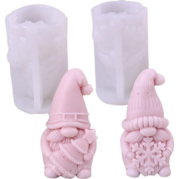 Stampo In Silicone 3D Con Gnomo Dell'albero Di Natale A Fiocco Di Neve - Stampo Multiuso Per Candele Gnomo Fai Da Te, Sapone, Resina, Argilla E Gesso,-image