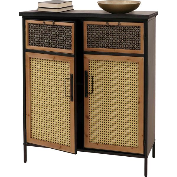 Cassettiera HWC-O79, Armadio A Ripiani Alti, Look Vintage Shabby 94X80X35Cm, Look Rattan-image
