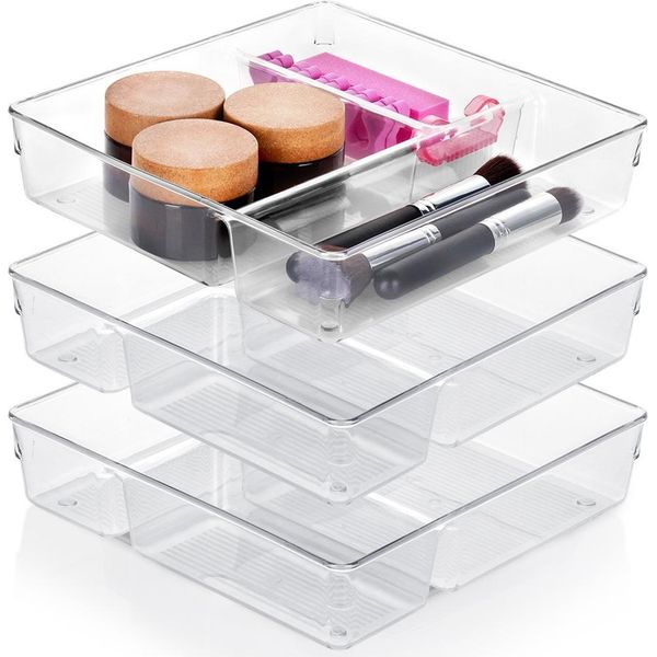Vilde | Organizzatore Per Cassetti - Trasparente - 23 X 23 X 5.5 Cm - 3 Pezzi - Tre Scomparti-image