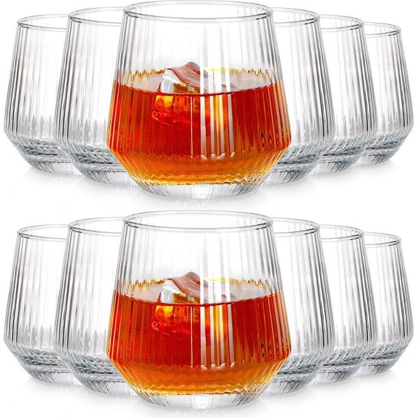 Vilde | Set Di Bicchieri - 12 Pezzi - Bicchiere Scanalato - 350 Ml - Bicchieri Per Whisky - Bicchieri Per Acqua - Bicchieri Per Succo Di Frutta-image