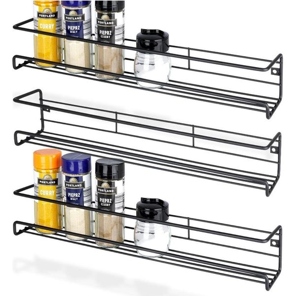 Vilde | Portaspezie - Nero - 3 Pezzi - Metallo - 40 × 6,5 × 6,5 Cm - Organizzazione Della Cucina-image