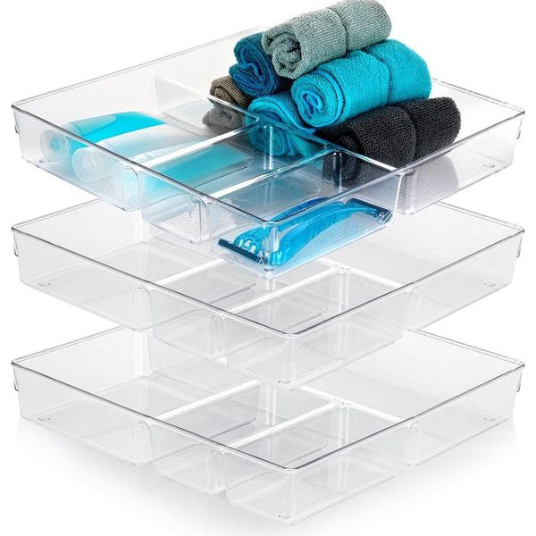 Vilde | Organizzatore Per Cassetti - Trasparente - 31 X 31 X 5,5 Cm - 3 Pezzi - Quattro Scomparti-image