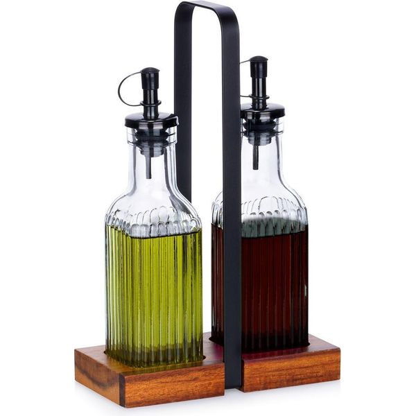 Vilde | Bottiglie Per Aceto E Olio - 2X 190 Ml - Con Supporto - Distributore Di Olio - Distributore Di Aceto-image