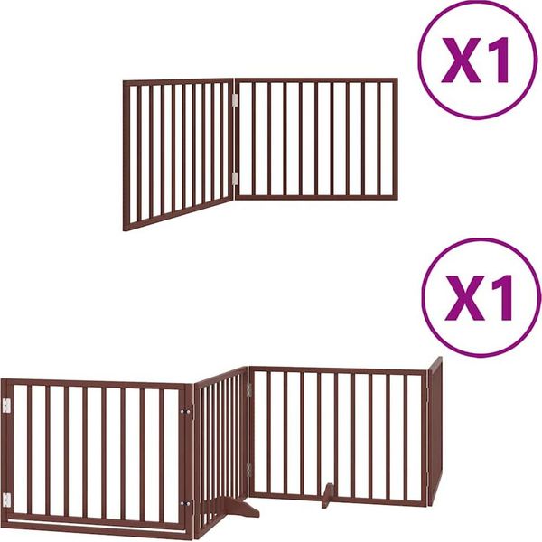 Vidaxl Cancelletto Per Cani A 6 Pezzi Con Porta Pieghevole Marrone 480 Cm Legno Di Pioppo-image
