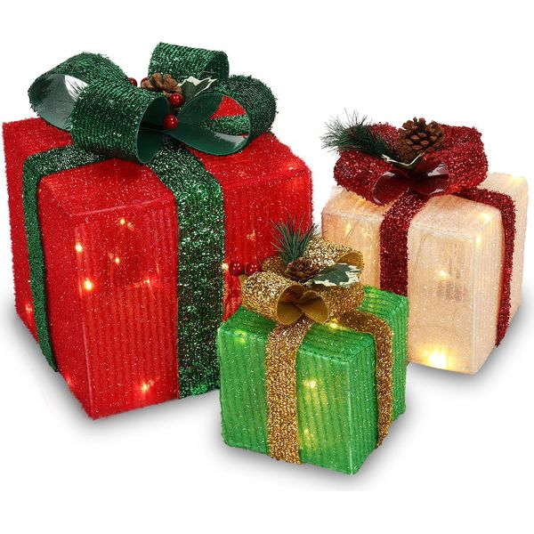 Fch Set Di 3 60LED Scatola Regalo Natale Illuminato Scatole Regalo Fata Luci Decorazione, Decorazione Di Natale-image