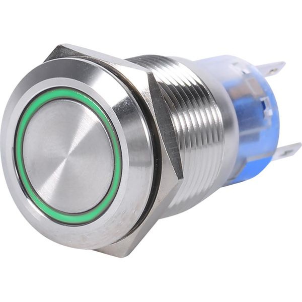 Interruttore A Pulsante Autobloccante In Acciaio Inox Impermeabile Da 19 Mm 12-24V Con Led Verde-image
