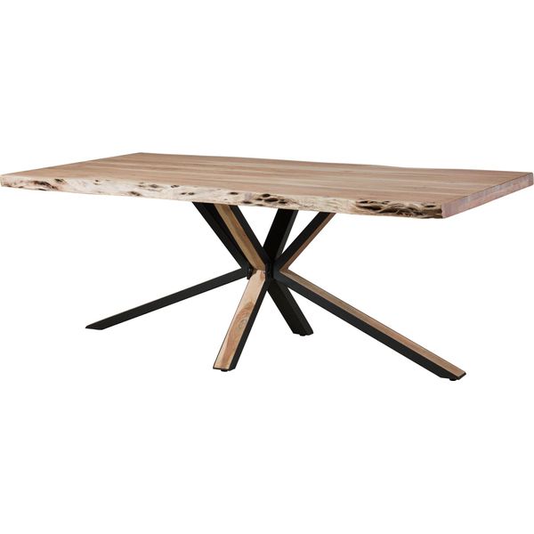 MASSIVMOEBEL24 | Tavolo Da Pranzo 240X100X77 In Legno Di Acacia Laccato Beige / Gambe Incrociate Antracite Opaco / Naturale Freeform-image