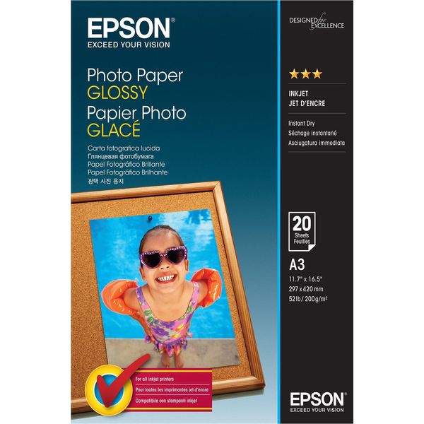 Epson - Fotopapier, GläNzend - A3 (297 X 420 Mm) - 200 G/M2 - 20 Blatt (C13S042536)-image