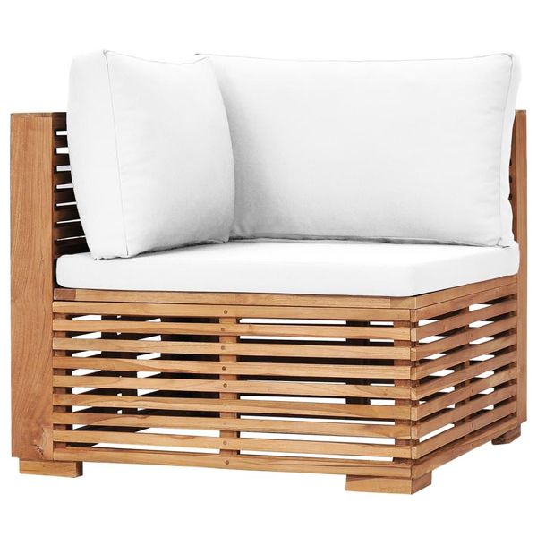 Vidaxl Divano Da Giardino Angolare Con Cuscino Bianco Crema In Legno Massiccio Di Teak-image
