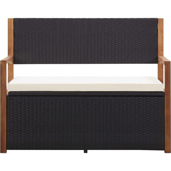 Vidaxl Panca Con Vano Portaoggetti 115 Cm In Poly Rattan Legno Massiccio Acacia Nero-image