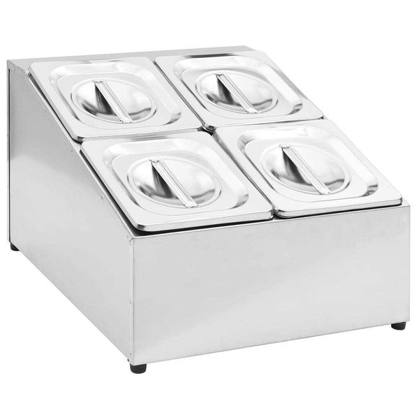 Vidaxl Supporto Gastronorm Con 4 Contenitori Gn 1/6 In Acciaio Inox-image