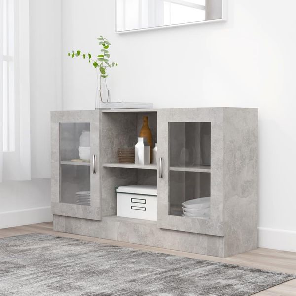 Vidaxl Vetrina In Cemento Grigio 120X30,5X70 Cm Materiale A Base Di Legno-image