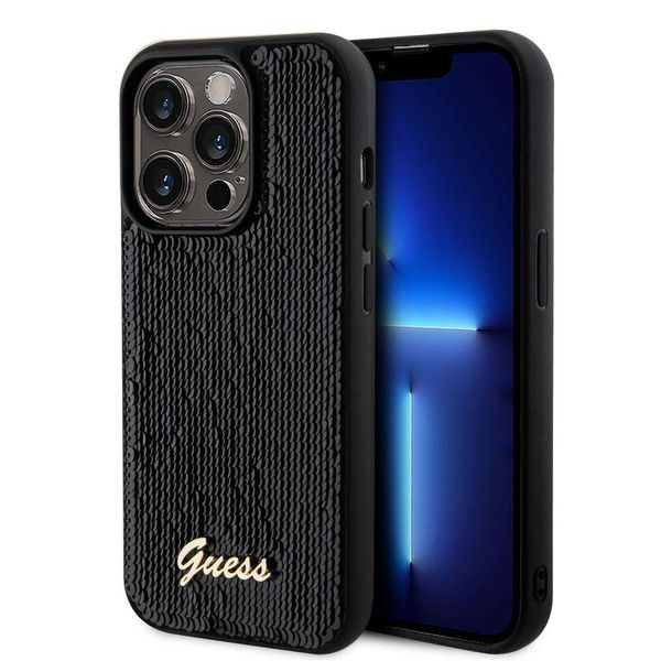 Guess Guhcp14Lpsfdgsk Custodia Rigida Iphone 14 Pro 6.1 Czarny/Nero Sequin Script Metallo-image