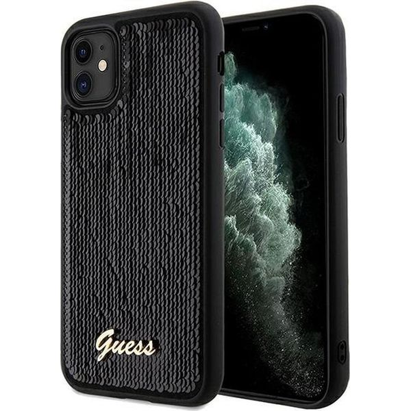 Guess Guhcn61Psfdgsk Custodia Rigida Iphone 11 / Xr 6.1 Czarny/Nero Sequin Script Metallo-image