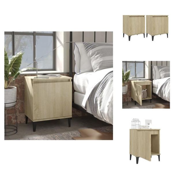Vidaxl Comodini Con Gambe In Metallo 2 Pezzi Rovere Sonoma 40X30X50 Cm - Comodini-image