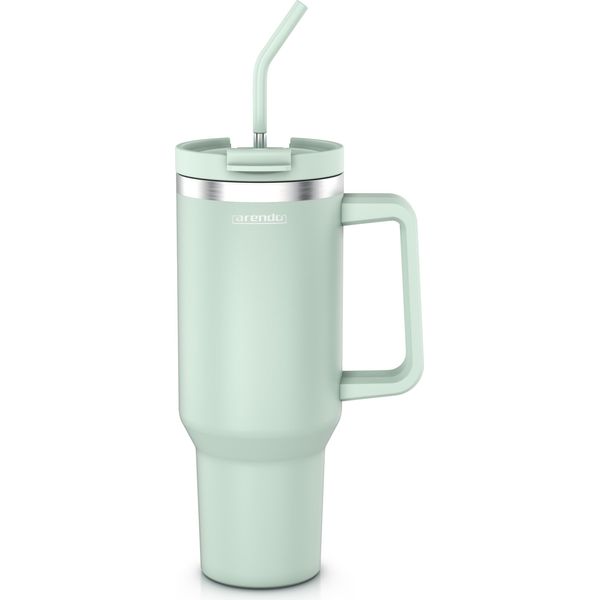 Arendo Tazza Isolata, Tazza Termica, Tumbler, Tazza Riutilizzabile, 1200 Ml, Acciaio Inox A Doppia Parete, Coperchio Ermetico, Con Manico, Cannuccia Per Bere, Senza Bpa, Mantiene Il Calore Per 6 Ore E Il Freddo Per 12 Ore-image