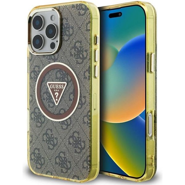 Etui Guess Iml Metal Glitter 4G Circle Triangle Magsafe Do Iphone 16 Pro BrąZowy-image