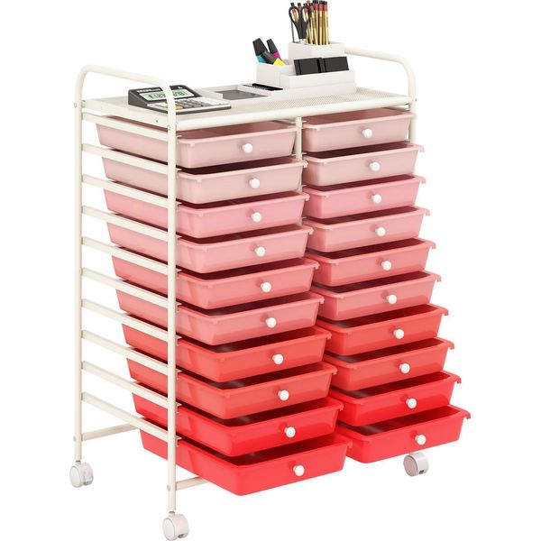Carrello Costway Con 20 Cassetti Impilabili, Struttura In Metallo E Ripiano, Carrello A Cassetti Carrello Da Bagno Carrello Laterale Carrello Rosa-image