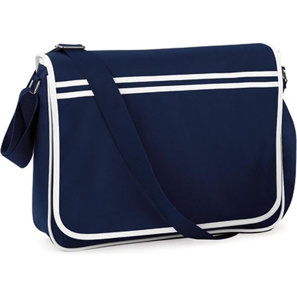 Bagbase BG71 | Borsa A Tracolla Retro Messenger | 40 X 30 X 10 Cm - Colore: French Navy/White - Dimensioni: 40 X 30 X 10 Cm-image
