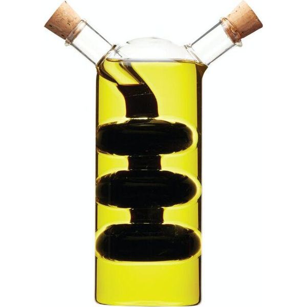 Kitchencraft World Of Flavours Dispenser Di Olio E Aceto In Vetro, Bottiglia 2 In 1 Per Olio E Aceto, Bottiglia In Caraffa Con Tappo In Sughero, Design A Cascata, 100 + 300 Ml-image