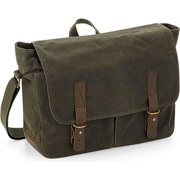Quadra QD653 | Borsa A Tracolla Heritage In Tela Cerata , 28 X 34 X 12 Cm - Colore: Verde Oliva - Dimensioni: 28 X 34 X 12 Cm-image