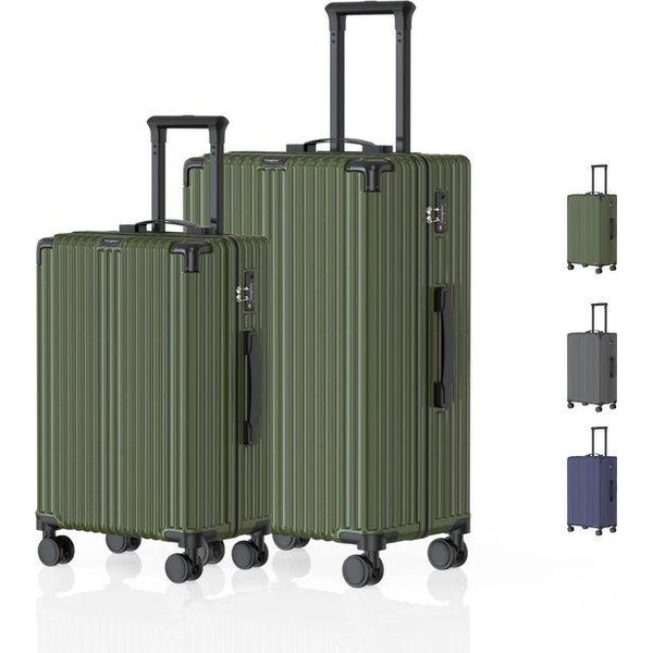 Voyagoux® - Set Di Valigie Da Viaggio S/M - Valigia - 2 Pezzi - Valigia Da Viaggio Con Ruote - Verde Oliva - Chiusura Tsa-image