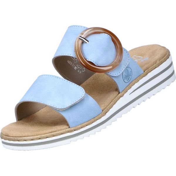 Rieker Donna Mulo Fibbia Tacco A Zeppa Chiusura A Velcro V0692, Taglia:42 Eu, Colore:Blu-image