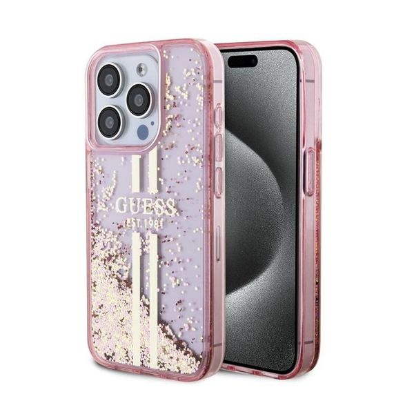 Guess Guhcp15Llfcsegp Custodia Rigida Per Iphone 15 Pro 6.1 RóżOwy/Pink Liquid Glitter Gold Stripes-image