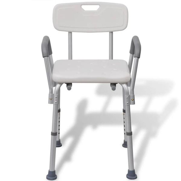 Sgabello Da Doccia Aiorber, Regolabile In Altezza, In Alluminio, Leggero E Stabile, Con Schienale E Braccioli, Per Anziani, 53 X 41,5 X 84,5 Cm, Bianco-image