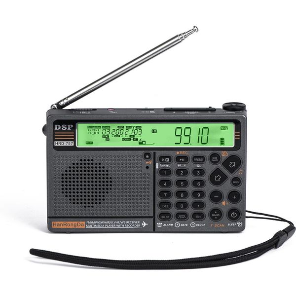 Hanrongda HRD-757 Radio Multibanda Fm Am Mw Sw V.Uhf Air Wb Radio Portatile Controllo App Bt Tf Lettore Musicale Sveglia Sos Torcia Sveglia-image