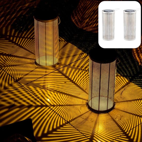 Set Di 2 Moderne Lanterne Solari Decorazione Lampada Scandinavo Balcone Giardino Bamba Bianco-image