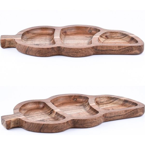 Set Di 2 Vassoi Da Portata In Legno Di Acacia Leaf 35X15 Cm-image