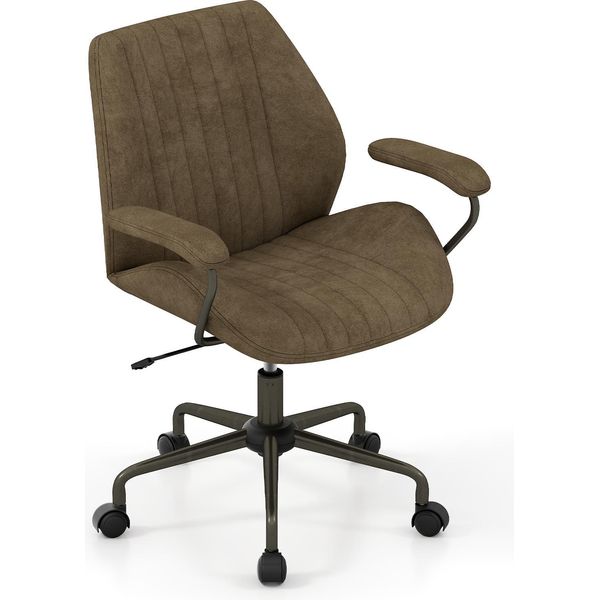 Sedia Da Ufficio Costway, Sedia Ergonomica Girevole Con Braccioli Imbottiti, Sedia Per Computer, Regolabile In Altezza, Funzione Dondolo, Sedia Da Scrivania, Verde Oliva-image