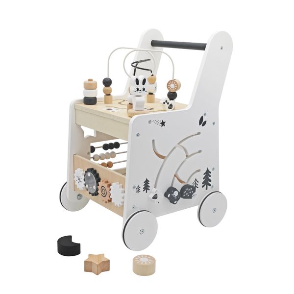 Carrello Girello In Legno Per Neonati | 33 X 33 X 47 Cm | Bianco-image